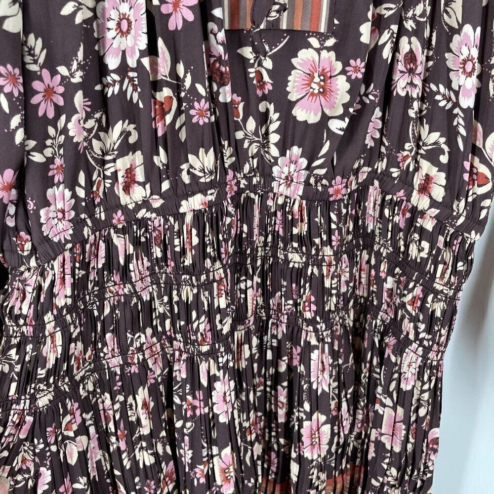 NWT Anthropologie Current Air Alyce Brown Floral Print Pleated Mini Dress XS - Picture 6 of 13